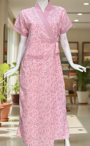 Pink Garden 2-Piece Soft Cotton House Coat & Nighty Set| Laces and Frills