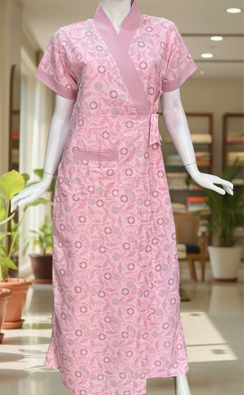 Pink Garden 2-Piece Soft Cotton House Coat & Nighty Set| Laces and Frills