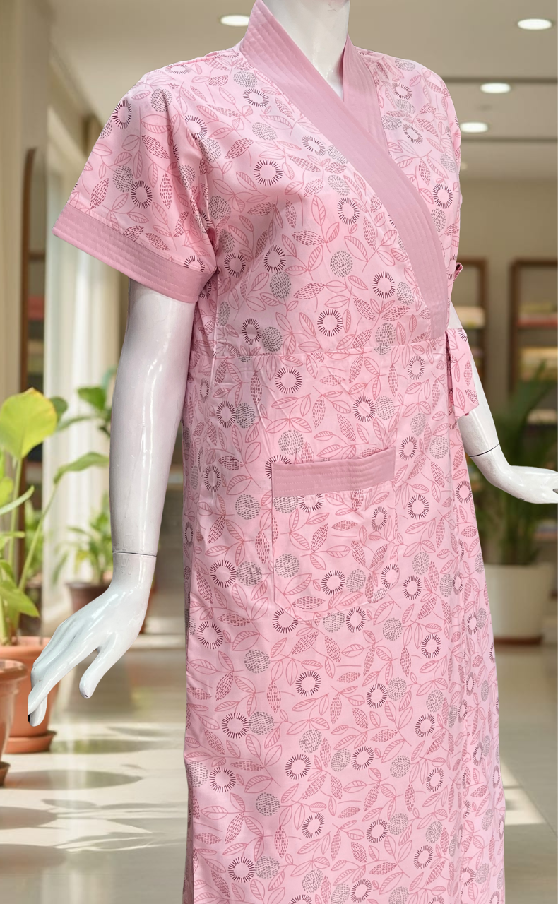 Pink Garden 2-Piece Soft Cotton House Coat & Nighty Set| Laces and Frills