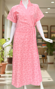 Peach Floral 2-Piece Soft Cotton House Coat & Nighty Set| Laces and Frills