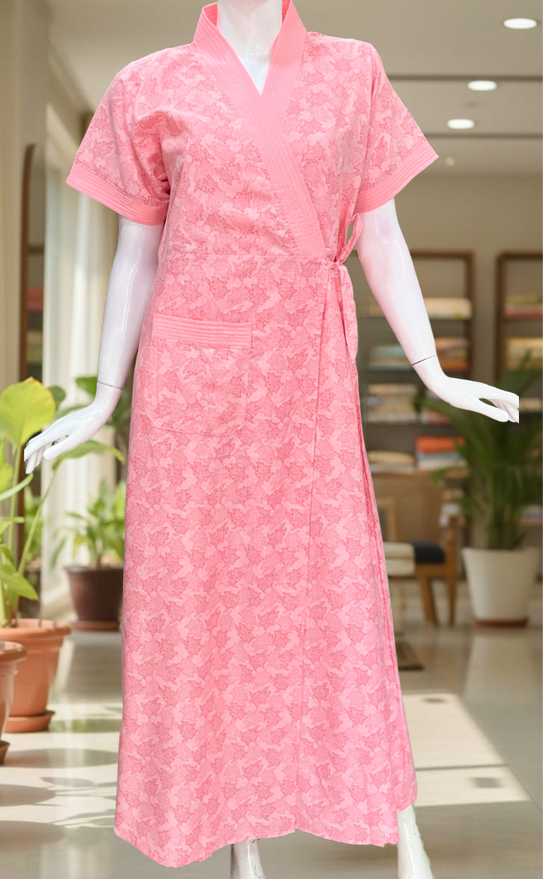 Peach Floral 2-Piece Soft Cotton House Coat & Nighty Set| Laces and Frills