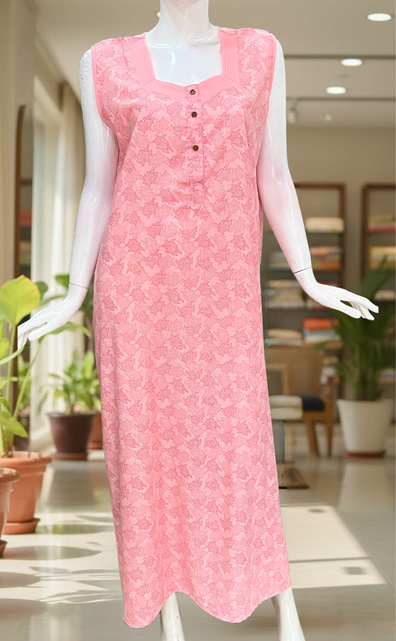 Peach Floral 2-Piece Soft Cotton House Coat & Nighty Set| Laces and Frills