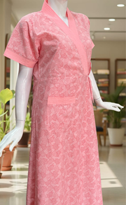 Peach Floral 2-Piece Soft Cotton House Coat & Nighty Set| Laces and Frills