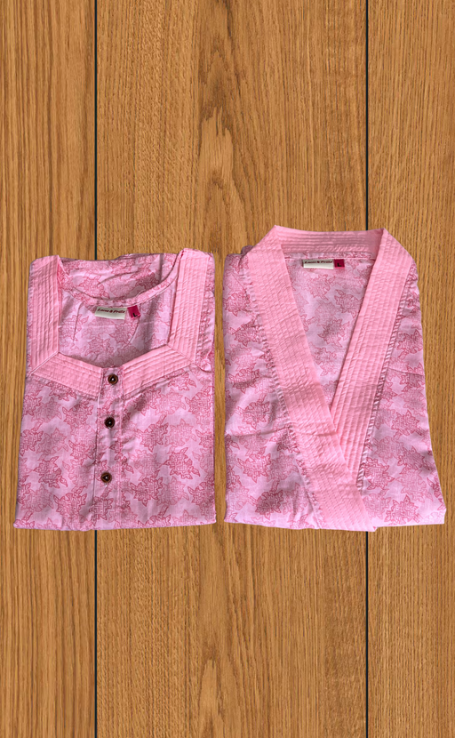 Peach Floral 2-Piece Soft Cotton House Coat & Nighty Set| Laces and Frills