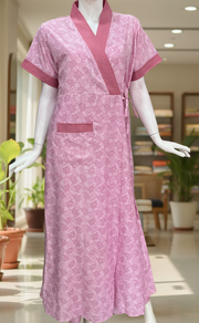 Pink Floral 2-Piece Soft Cotton House Coat & Nighty Set| Laces and Frills