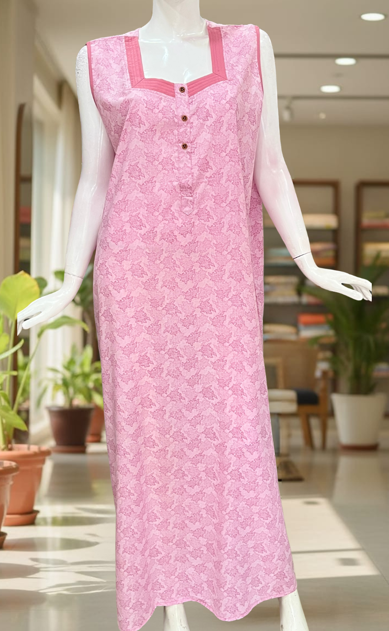 Pink Floral 2-Piece Soft Cotton House Coat & Nighty Set| Laces and Frills