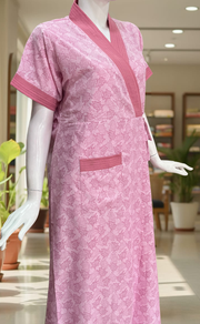 Pink Floral 2-Piece Soft Cotton House Coat & Nighty Set| Laces and Frills