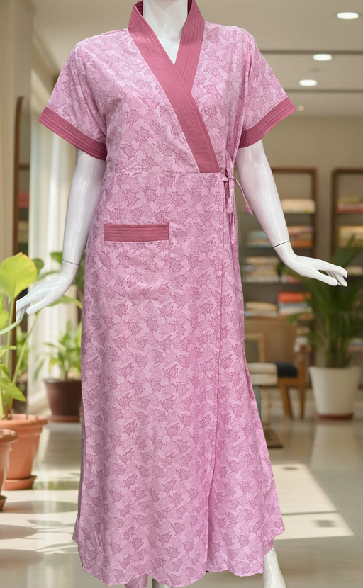Pink Floral 2-Piece Soft Cotton House Coat & Nighty Set| Laces and Frills