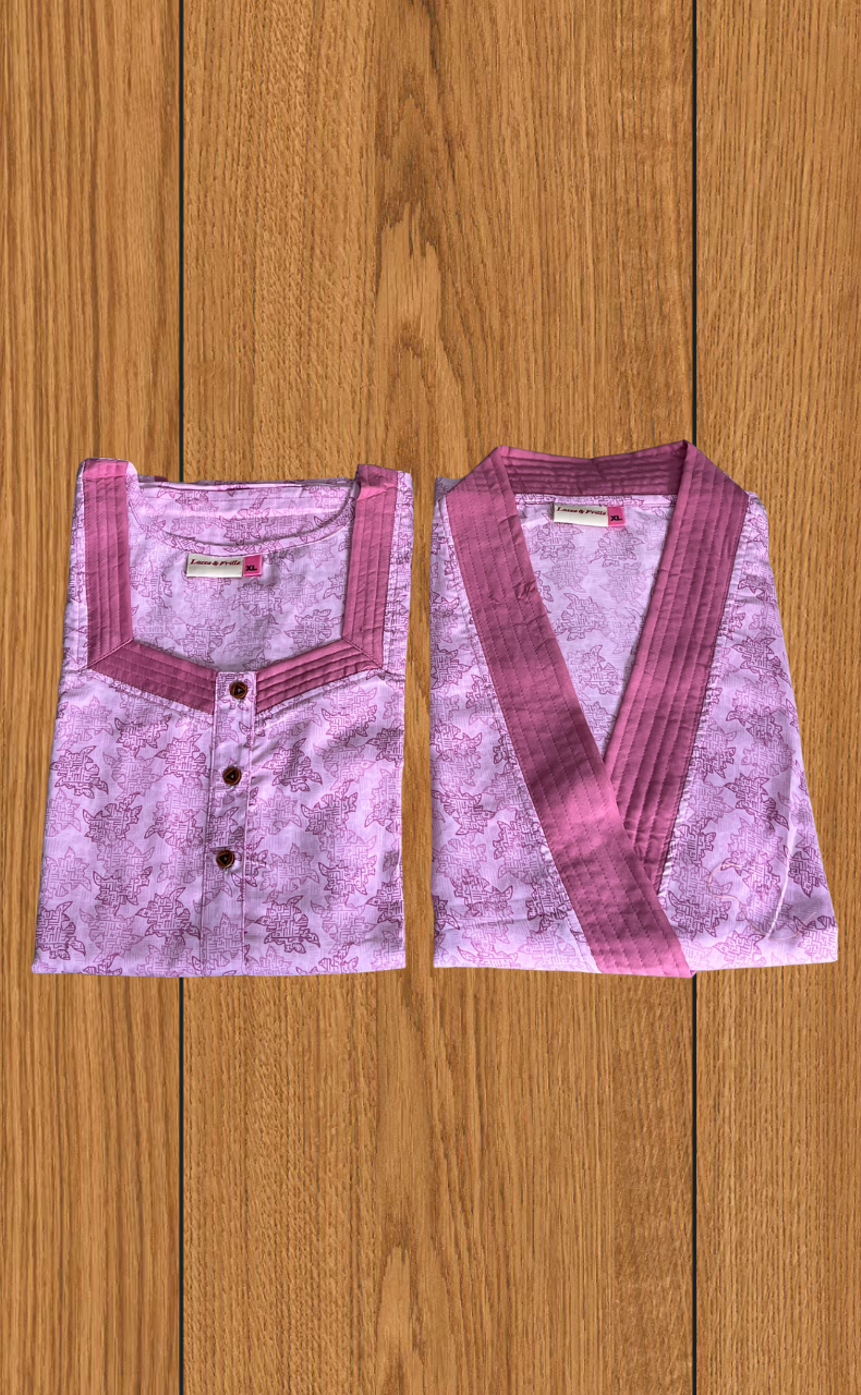 Pink Floral 2-Piece Soft Cotton House Coat & Nighty Set| Laces and Frills