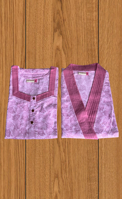 Pink Floral 2-Piece Soft Cotton House Coat & Nighty Set| Laces and Frills