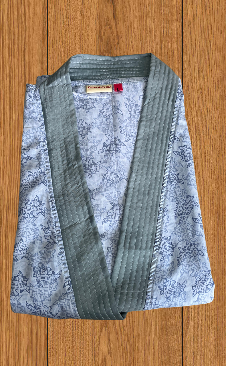 Blue Floral 2-Piece Soft Cotton House Coat & Nighty Set| Laces and Frills