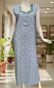 Blue Floral 2-Piece Soft Cotton House Coat & Nighty Set| Laces and Frills