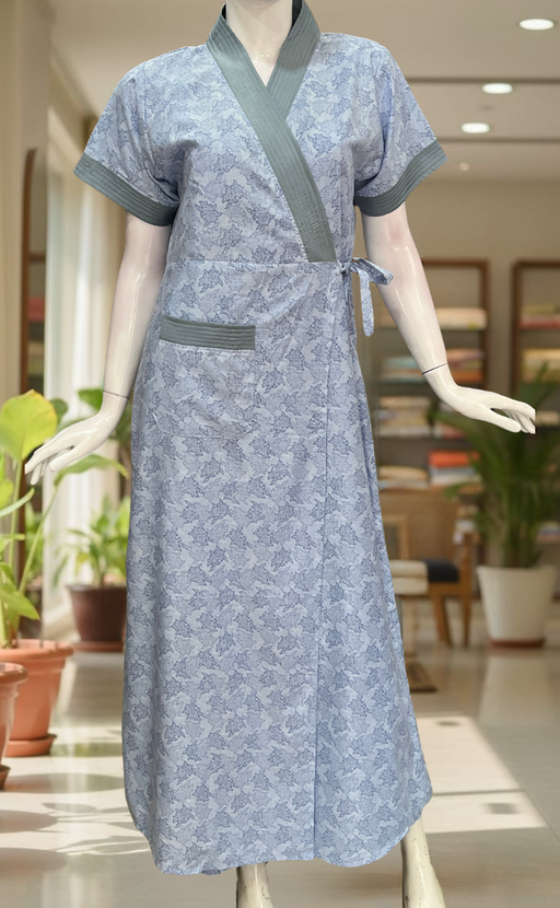 Blue Floral 2-Piece Soft Cotton House Coat & Nighty Set| Laces and Frills