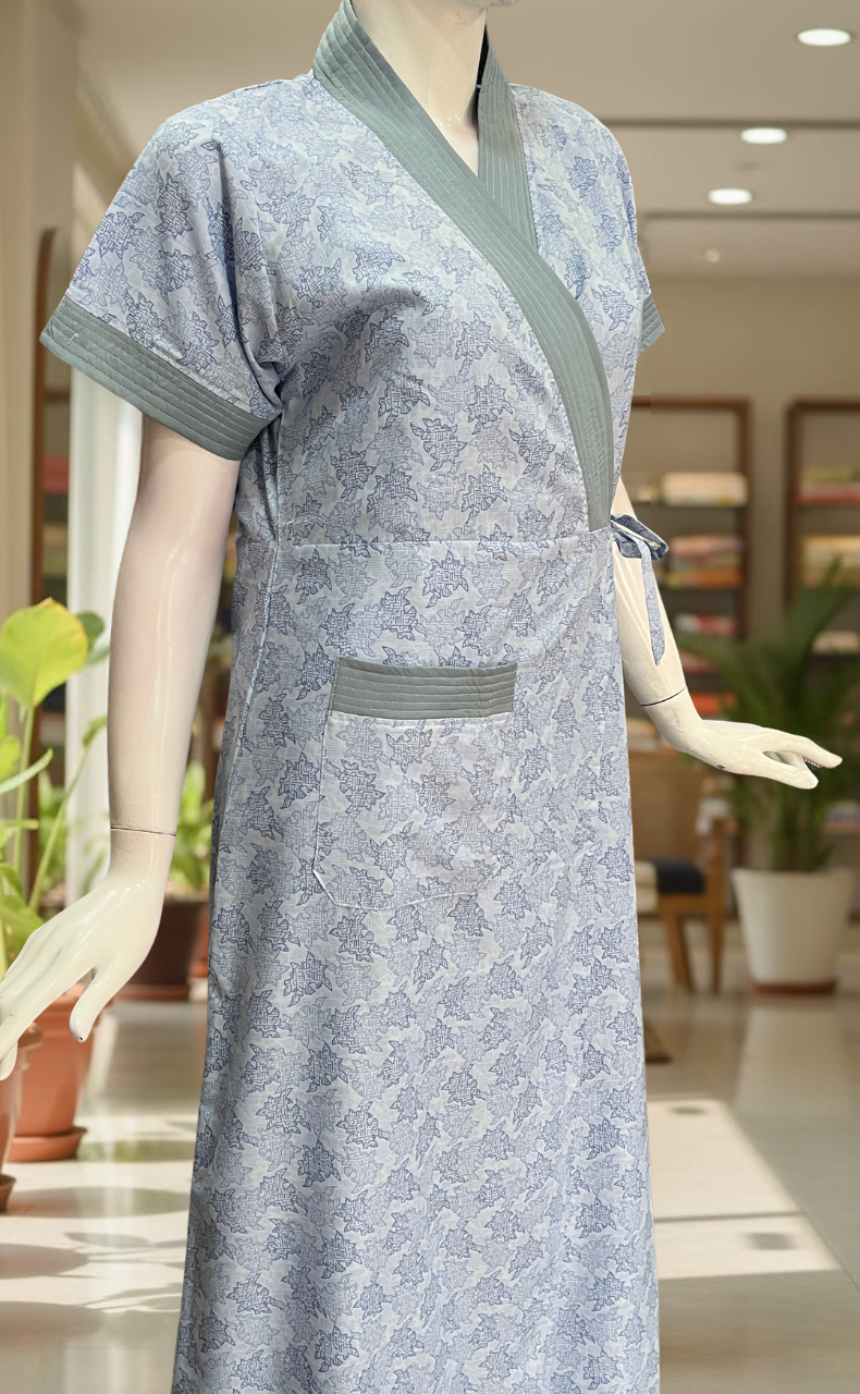 Blue Floral 2-Piece Soft Cotton House Coat & Nighty Set| Laces and Frills