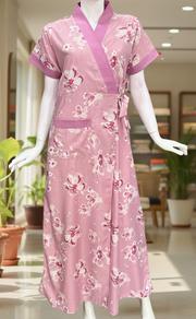 Pink Floral 2-Piece Soft Cotton House Coat & Nighty Set| Laces and Frills