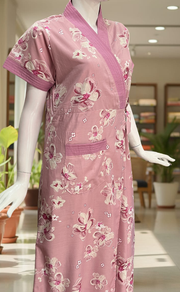 Pink Floral 2-Piece Soft Cotton House Coat & Nighty Set| Laces and Frills