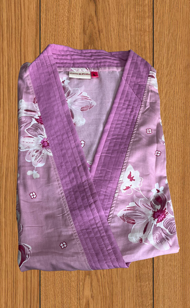 Pink Floral 2-Piece Soft Cotton House Coat & Nighty Set| Laces and Frills