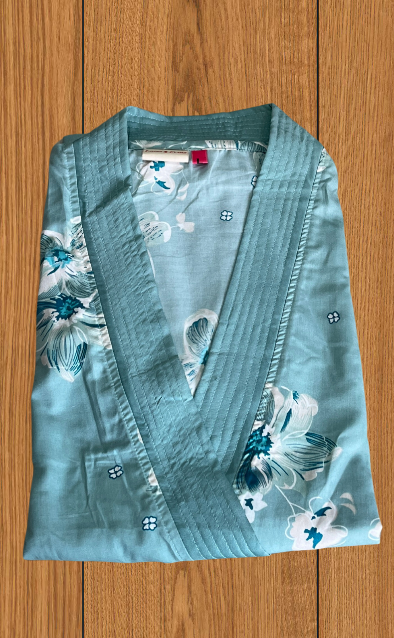 Sea Green Floral 2-Piece Soft Cotton House Coat & Nighty Set| Laces and Frills