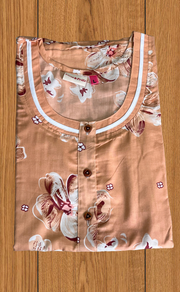 Peach Floral 2-Piece Soft Cotton House Coat & Nighty Set| Laces and Frills