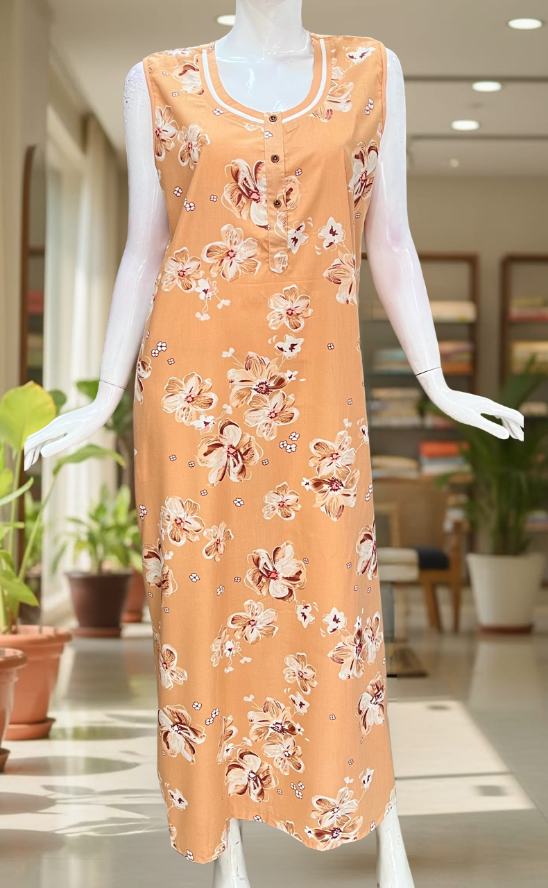 Peach Floral 2-Piece Soft Cotton House Coat & Nighty Set| Laces and Frills