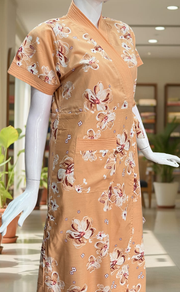 Peach Floral 2-Piece Soft Cotton House Coat & Nighty Set| Laces and Frills