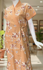Peach Floral 2-Piece Soft Cotton House Coat & Nighty Set| Laces and Frills
