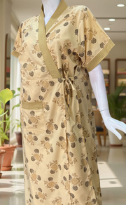 Beige Floral 2-Piece Soft Cotton House Coat & Nighty Set| Laces and Frills