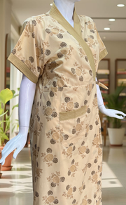 Beige Floral 2-Piece Soft Cotton House Coat & Nighty Set| Laces and Frills