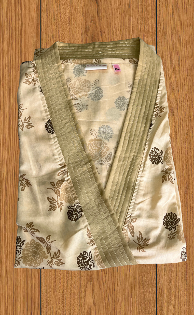 Beige Floral 2-Piece Soft Cotton House Coat & Nighty Set| Laces and Frills