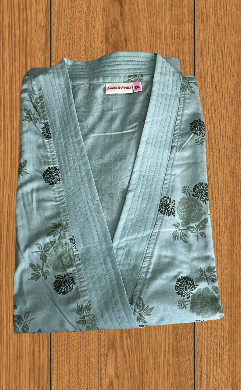 Light Green Floral 2-Piece Soft Cotton House Coat & Nighty Set| Laces and Frills
