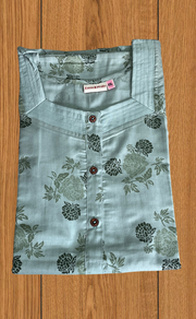 Light Green Floral 2-Piece Soft Cotton House Coat & Nighty Set| Laces and Frills