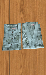 Light Green Floral 2-Piece Soft Cotton House Coat & Nighty Set| Laces and Frills