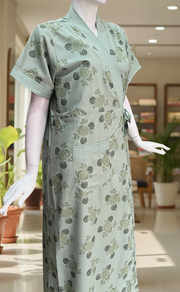 Light Green Floral 2-Piece Soft Cotton House Coat & Nighty Set| Laces and Frills