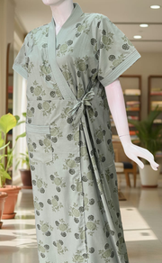 Light Green Floral 2-Piece Soft Cotton House Coat & Nighty Set| Laces and Frills