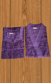 Purple Leafy 2-Piece Soft Cotton House Coat & Nighty Set| Laces and Frills