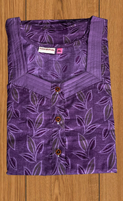 Purple Leafy 2-Piece Soft Cotton House Coat & Nighty Set| Laces and Frills