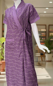 Purple Leafy 2-Piece Soft Cotton House Coat & Nighty Set| Laces and Frills