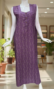 Purple Leafy 2-Piece Soft Cotton House Coat & Nighty Set| Laces and Frills