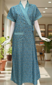 Light Sea Green Leafy 2-Piece Soft Cotton House Coat & Nighty Set| Laces and Frills