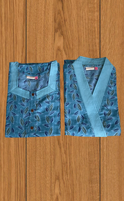 Light Sea Green Leafy 2-Piece Soft Cotton House Coat & Nighty Set| Laces and Frills