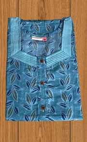 Light Sea Green Leafy 2-Piece Soft Cotton House Coat & Nighty Set| Laces and Frills