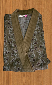 Mehndi Green Leafy 2-Piece Soft Cotton House Coat & Nighty Set| Laces and Frills