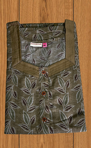 Mehndi Green Leafy 2-Piece Soft Cotton House Coat & Nighty Set| Laces and Frills