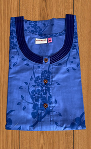 Blue Floral 2-Piece Soft Cotton House Coat & Nighty Set| Laces and Frills