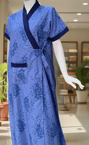 Blue Floral 2-Piece Soft Cotton House Coat & Nighty Set| Laces and Frills