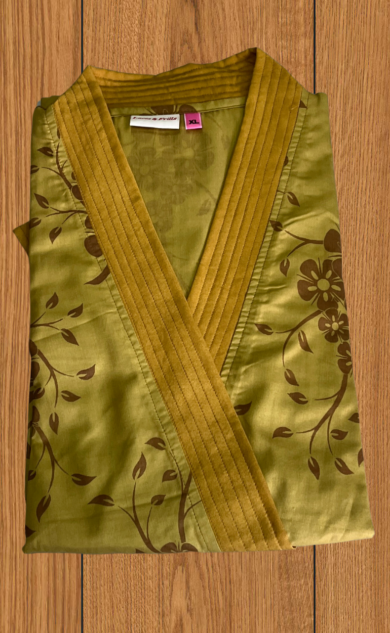 Mustard Floral 2-Piece Soft Cotton House Coat & Nighty Set| Laces and Frills