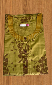 Mustard Floral 2-Piece Soft Cotton House Coat & Nighty Set| Laces and Frills