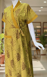 Mustard Floral 2-Piece Soft Cotton House Coat & Nighty Set| Laces and Frills