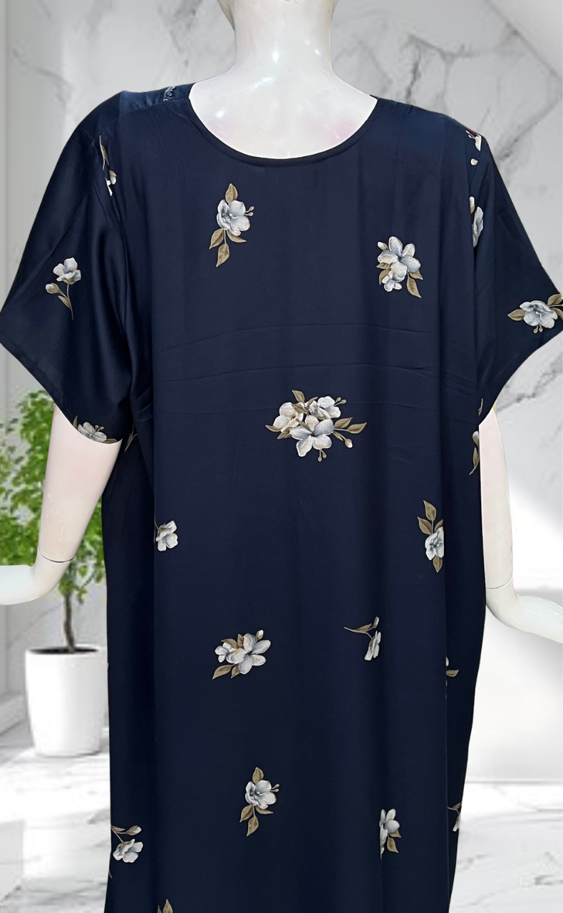 Navy Blue Floral Spun Nighty. Flowy Spun Fabric | Laces and Frills