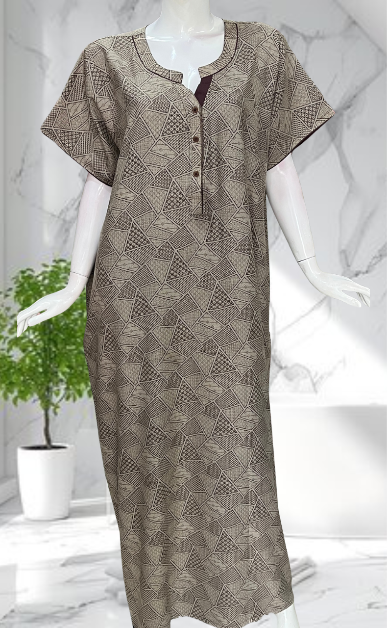 Brown Abstract Spun Nighty. Flowy Spun Fabric | Laces and Frills